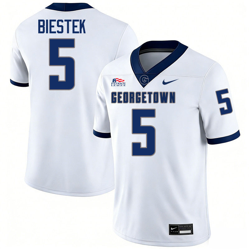 Georgetown Hoyas #5 Brock Biestek College Football Jerseys,Uniforms-White